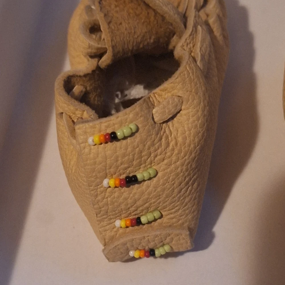 Tan Beaded Kids Moccasins